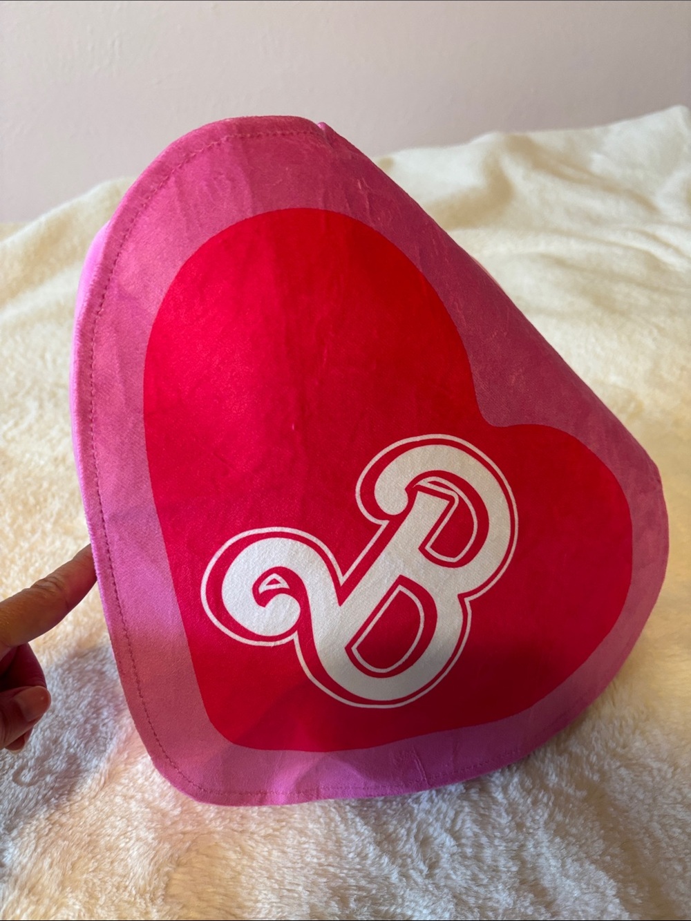 Barbie Pink and Red Heart Throw Pillow with White B Logo